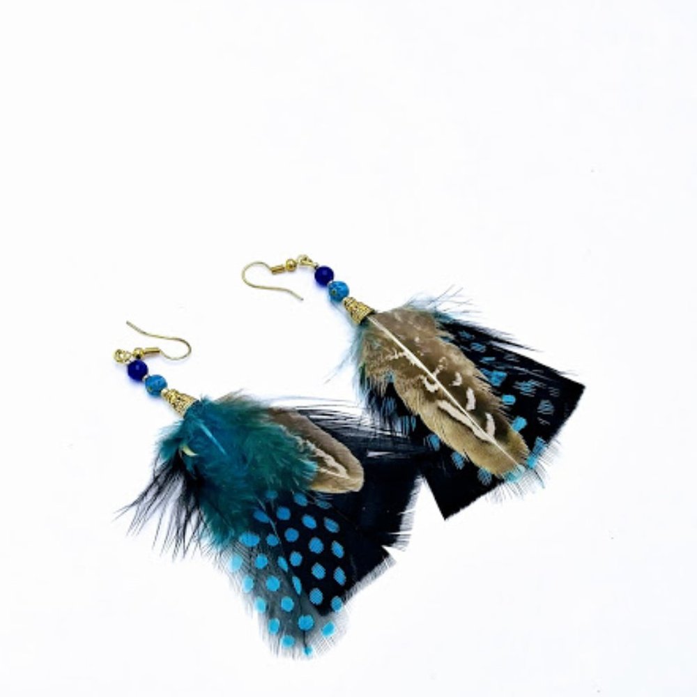 NEW*HAND CRAFTED FEATHER BOHEMIAN/SOUTHWEST EARRINGS/NATURAL & DYED FEATHERS